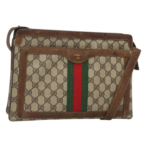 GUCCI GG Supreme Web Sherry Line Shoulder Bag PVC Beige Gold - Picture 1 of 15